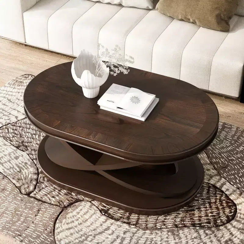 Table basse ovale moderne de 31,5 po avec base en X, table centrale de canapé minimaliste en placage de bois pour salon ou bureau à domicile