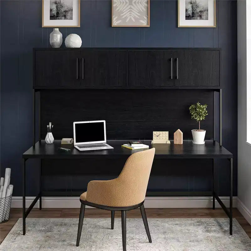 Bureau d'angle moderne de 180 cm avec armoire de rangement à 4 portes – Chêne Noir