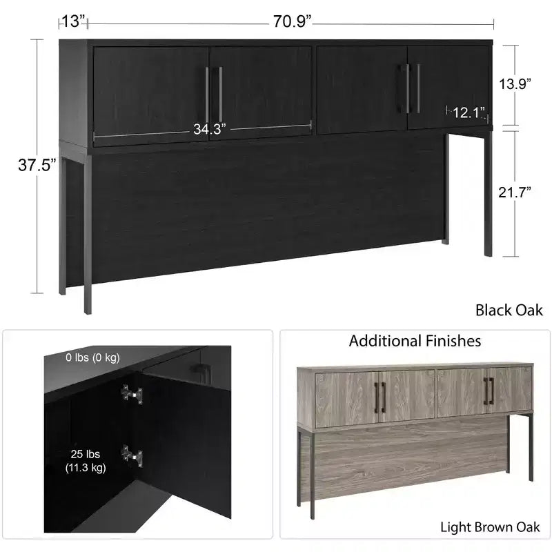Bureau d'angle moderne de 180 cm avec armoire de rangement à 4 portes – Chêne Noir
