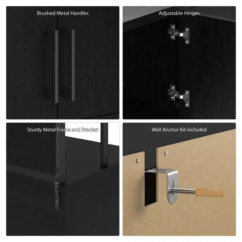 Bureau d'angle moderne de 180 cm avec armoire de rangement à 4 portes – Chêne Noir