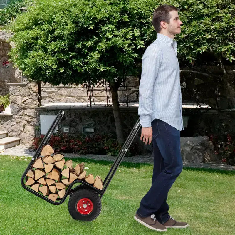 Chariot de transport de bûches, diable à bois avec roues en caoutchouc résistantes à l'usure et aux chocs