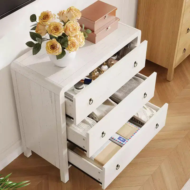 Commode Blanche à 3 Tiroirs - Chiffonnier en Bois pour Chambre/Salon (Organisateur de Rangement, Design Moderne)
