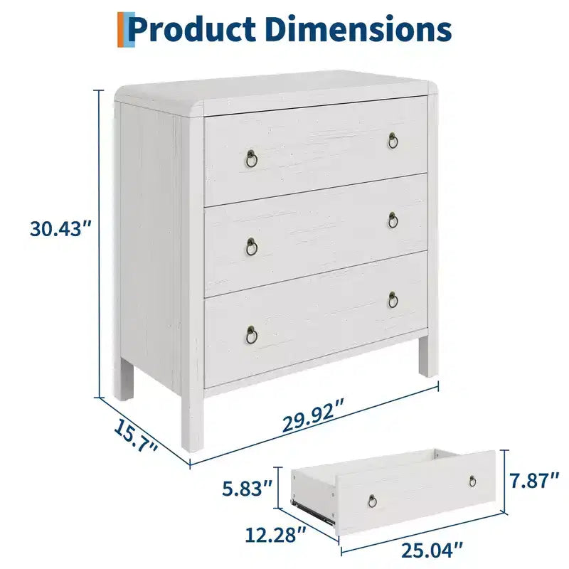 Commode Blanche à 3 Tiroirs - Chiffonnier en Bois pour Chambre/Salon (Organisateur de Rangement, Design Moderne)