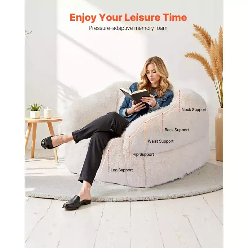Pouf poire, Canapé-pouf avec accoudoirs pour adultes, Peluche moelleuse et rembourrage en mousse haute densité, Pouf adulte avec fermeture éclair, Beige