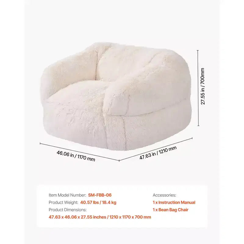 Pouf poire, Canapé-pouf avec accoudoirs pour adultes, Peluche moelleuse et rembourrage en mousse haute densité, Pouf adulte avec fermeture éclair, Beige