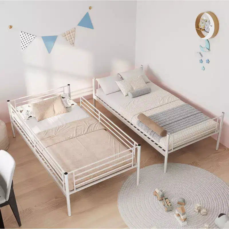 Lit superposé double en métal robuste avec échelles et barrière de sécurité haute, cadre de lit contemporain pour chambre à coucher et appartements