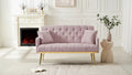 Upholstered Loveseat Couch With 2 Pillows Metal Legs Foam Couch Sleeper Sofa For Guest Room Office Living Room, Pink Teddy Fabric
