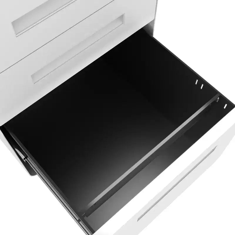 Meuble de classement mobile à 3 tiroirs avec serrure - Entièrement en acier anti-basculement, tiroir peu profond + tiroir profond, Blanc pour bureau/maison (compatible A4/Lettre)